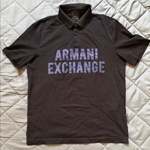 Armani Exchange Black Polo with Purple Logo